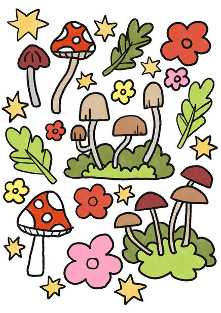 'Mushroom' - a piece created during my monthly art challenge #creativehumanfeb for the prompt 'mushroom' and later redesigned to make into a print to sell on my shop.