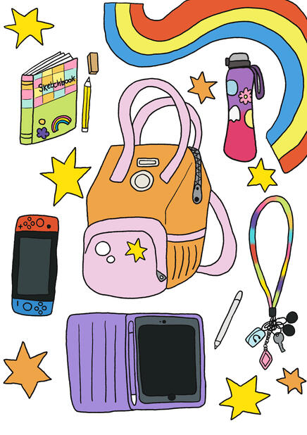 'Whats in my bag' - an illustration created for my monthly art challenge #creativehumanfeb for the prompt 'bag' and later redesigned to make into a print to sell on my shop.